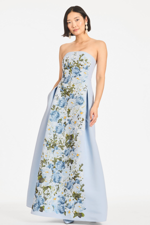 LARISA SKY BLUE FLORAL STRAPLESS BALL GOWN