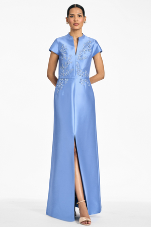 CHARLOTTE BLUE EMBELLISHED MIKADO A-LINE GOWN