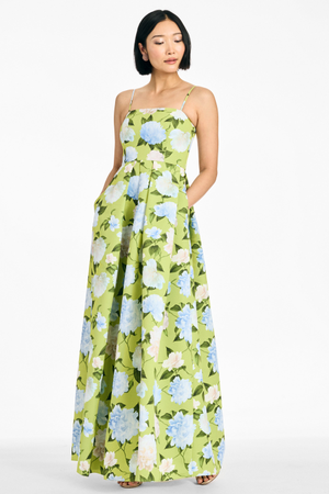 BEAU GREEN FLORAL EMPIRE WAIST GOWN - FINAL SALE