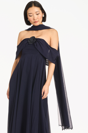 EMMY MIDNIGHT BLUE EMBELLISHED SILK CHIFFON SCARF