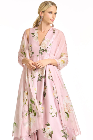 EMMY PINK FLORAL EMBELLISHED SILK CHIFFON SCARF