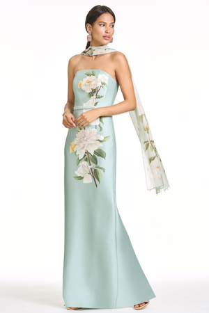 SOPHIA MINT GREEN FLORAL EMBELLISHED COLUMN GOWN - FINAL SALE
