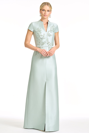 CHARLOTTE MINT GREEN EMBELLISHED MIKADO A-LINE GOWN - FINAL SALE