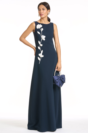 DENEE MIDNIGHT BLUE CREPE SHEATH GOWN