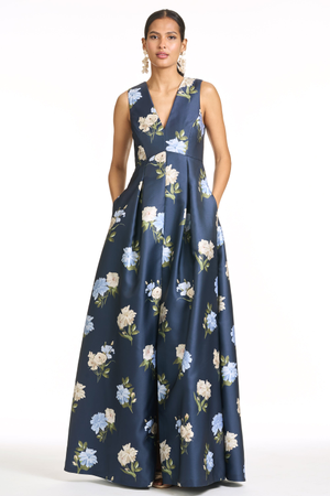 BROOKLYNNE NAVY BLUE FLORAL MIKADO BALL GOWN
