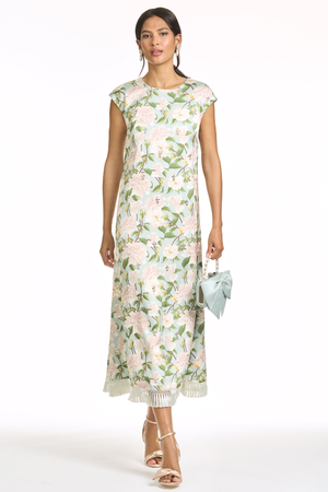 ANNETTE MINT GREEN FLORAL MIDI SHEATH DRESS