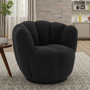 Teddy Boucle Fabric Black Naomi Scalloped Barrel Chair