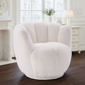 Teddy Boucle Fabric White Naomi Scalloped Barrel Chair