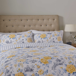 Mandarin Floral Duvet Cover SET, Yellow & China Blue