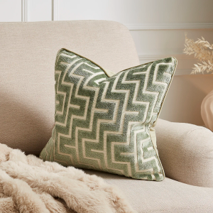 Luxury Georgia Geo Cut Velvet Cushion - Sage 43x43cm