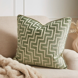 Luxury Georgia Geo Cut Velvet Cushion - Sage 55x55cm