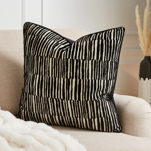 Luxury Ada Cut Velvet Stripe Cushion - Black 55x55cm