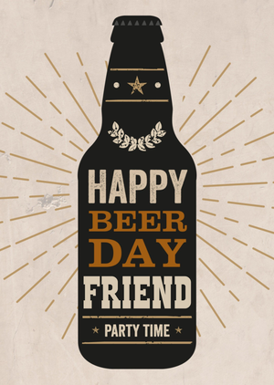 Beer Bottle Illustration Party Time Birthday Card