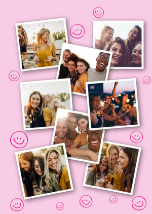 Pink Smiley Doodle Photo Upload Card