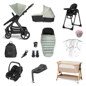 Silver Cross Tide Ultimate (Cabriofix i-Size) Baby Bundle - Sage (Black Chassis)
