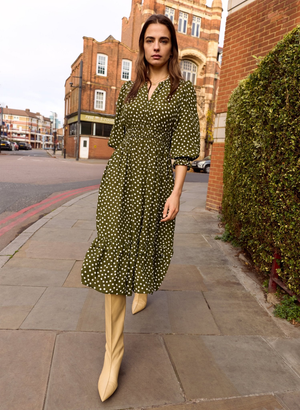 Christine Printed Midi Dress - UK 14 | EU 40 | US 10 / Dark Olive Polka