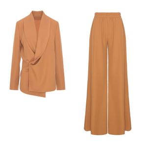 Caramel Set With Wrap Blazer And Flared Trousers (XL)