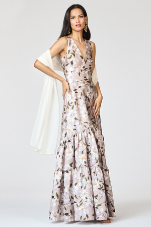 EMMY IVORY EMBELLISHED SILK CHIFFON SCARF