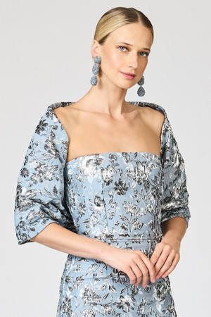 THE HUG SILVER BLUE FLORAL METALLIC SHAWL