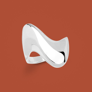 Portrait Sketch Silver Polished Wave Ring