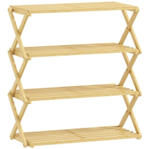 HOMCOM Four-Tier Folding Bamboo Shoe Rack - Natural Finish