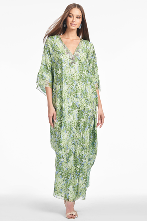 ARNA GREEN FLORAL SILK BLEND KAFTAN - FINAL SALE