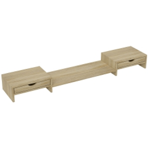 HOMCOM Elevador Monitor Ángulo y Longitud Ajustable con 2 Cajones para Portátil Computadora PC 60-116x22x12 cm Roble