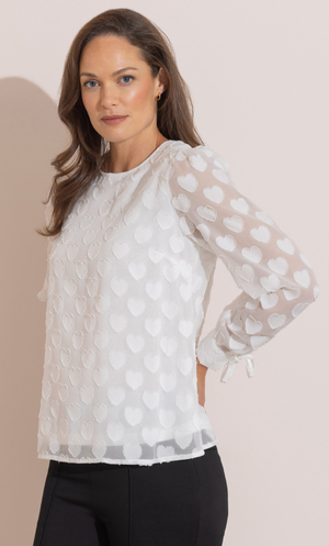 Heart Jacquard Tie Sleeve Top - Ivory