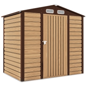 Outsunny 4 x 6ft Galvanised Steel Garden Shed, with Lock and Gloves - Oak