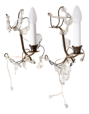 Swedish Patinated Brass and Crystal Wall Sconces, 1980s, Set of 2