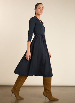 Kate Fabric Mix Zip Collar Dress - UK 14 | EU 40 | US 10 / Classic Navy