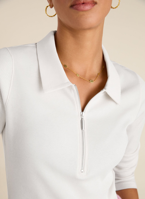 Organic Cotton Zip Collar Top - UK 14 | EU 42 | US 10 / Pure White