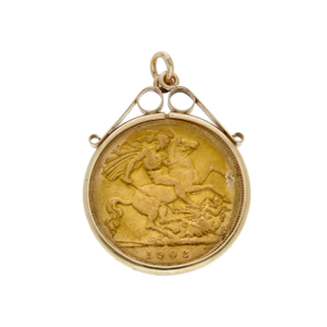 Pre-Owned 1908 Half Sovereign Coin In 9ct Gold Pendant Mount