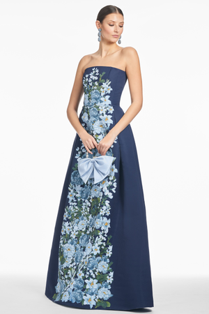 LARISA NAVY FLORAL STRAPLESS BALL GOWN