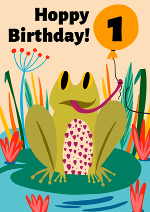 Frog Illustrated 1st Birthday Card