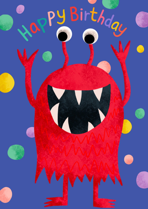 Cute Monster Illustrated Happy Birthday Card 