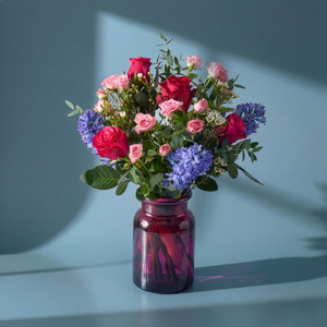 Mixed Roses Bouquet with Pink Vase