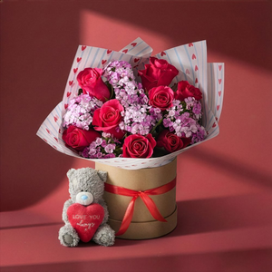 Sending Love Rose Hat Box & Tatty Teddy Plush Gift Set