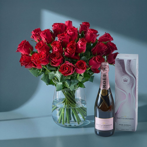 24 Premium Red Roses & Moet Rose Gift Set