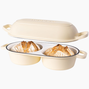 Enamelled Cast Iron DoublePro Bread Loaf Pot, Non-Stick Dutch Oven, 16.5cm, Cream