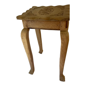 Vintage Carved Cerused Solid Wood Drink or Side Table With Drawer