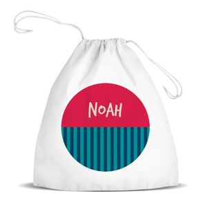Stripe Stack White Drawstring Bag