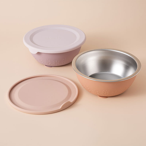 Muted/Soft Lilac Stainless Steel Silicone Suction Bowl - 13 oz