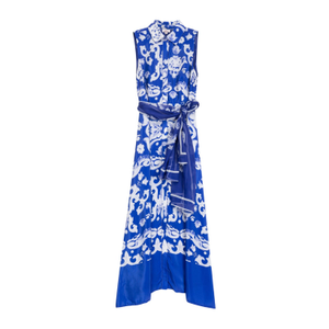 Long Printed Dress With Short Gathered Sleeves (XL)