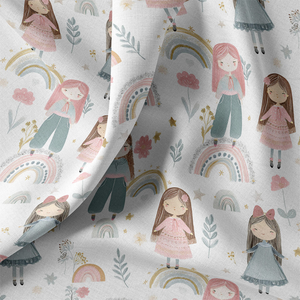 Tissu popeline de coton - Talina blanc et rose