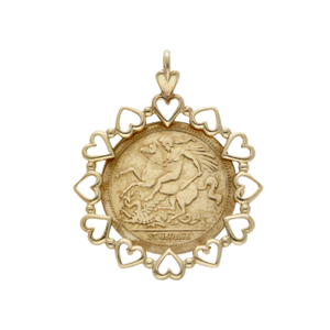 Pre-Owned 9ct Gold George & Dragon Coin Style Hearts Pendant
