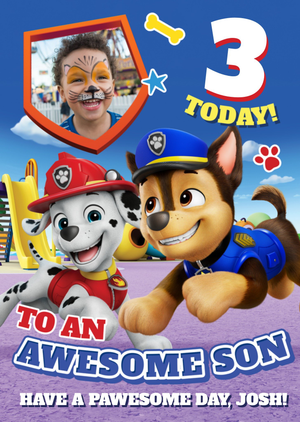 PAW Patrol Awesome Son 3 Today Photo Upload Birthday Card