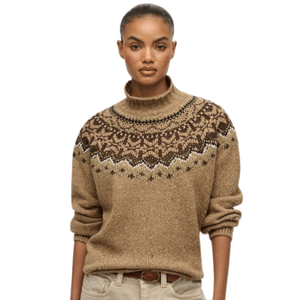 Superdry Womens Fairisle High Neck Knitwear Jumper - 12 / Tan Brown Multi