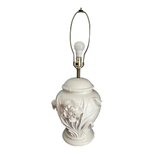 1970s Blanc De Chine Flower and Bamboo Lamp