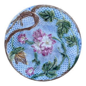 French Majolica Pink Flowers Salins, Circa 1890